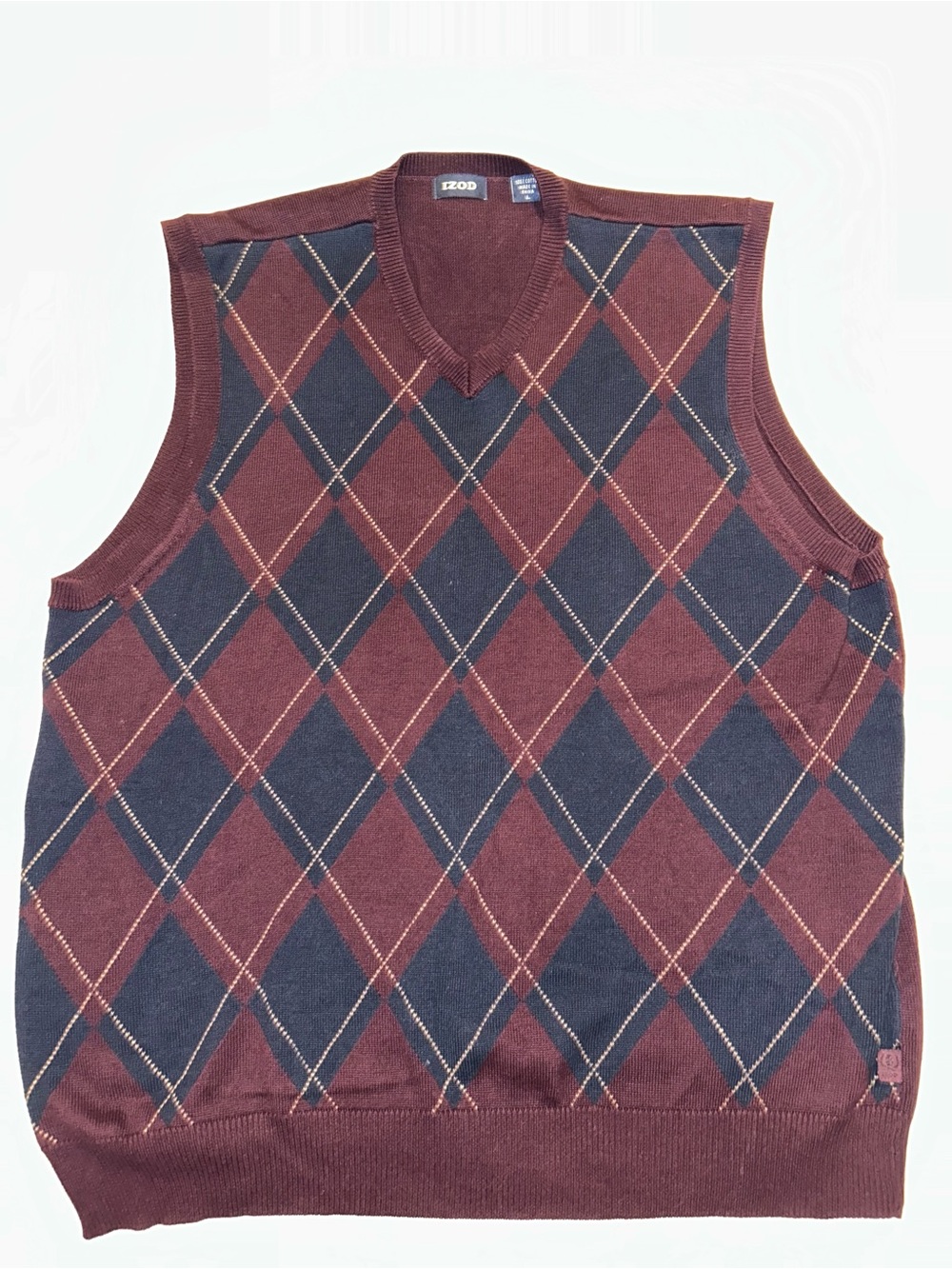 Izod Men’s Burgundy & Navy Argyle V-Neck Sweater Vest